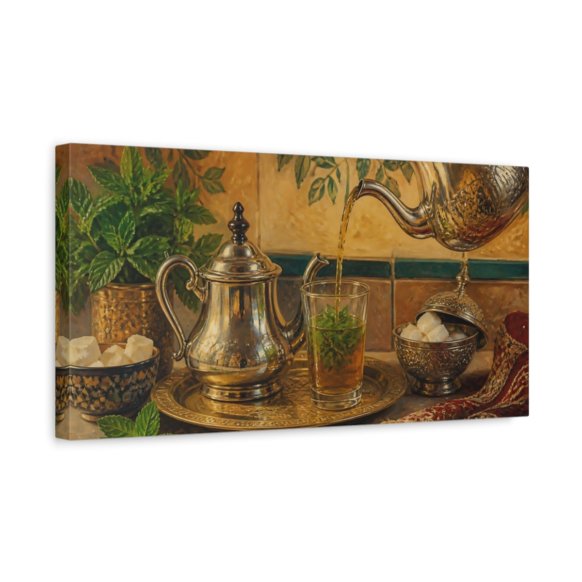 Side Mockup 3. Mint Tea Silver Set shown as canvas print