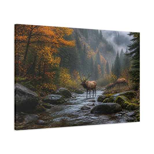 Main Mockup. Misty Autumn Elk shown as canvas print