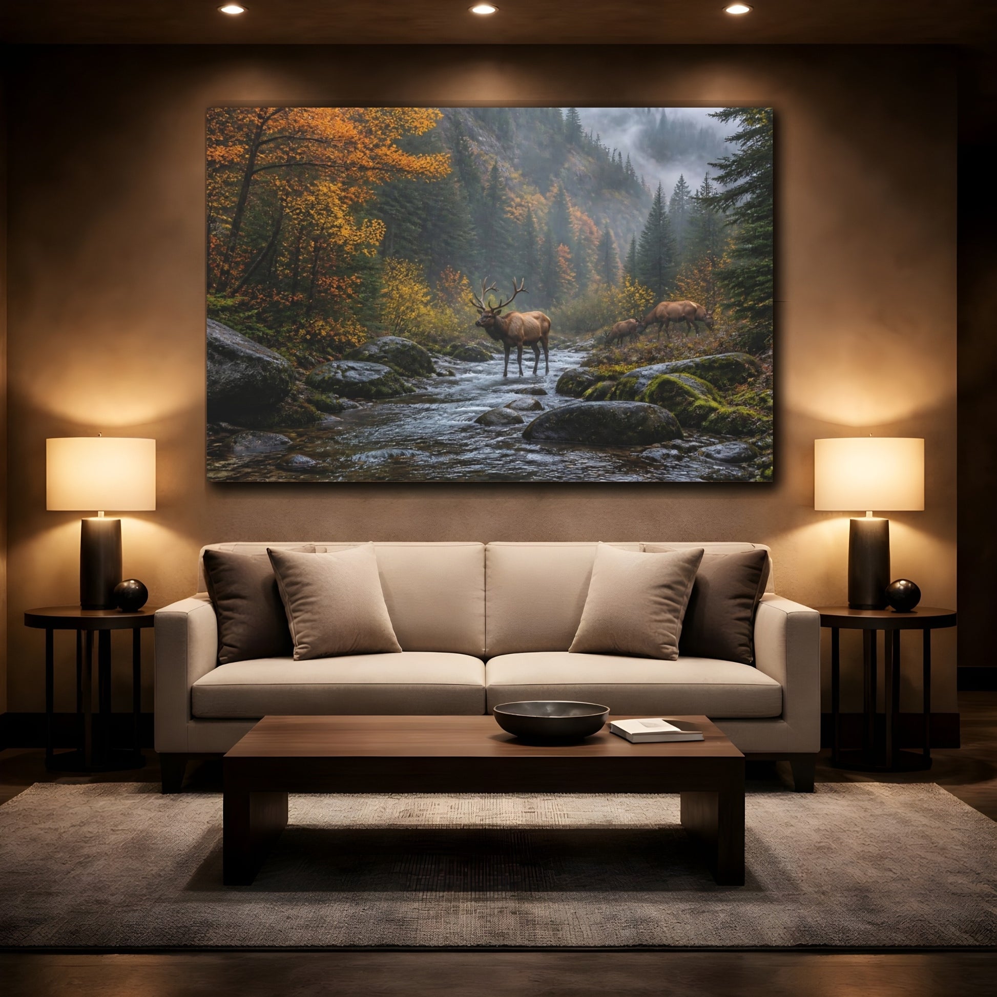 Mockup 2. Misty Autumn Elk shown as canvas print