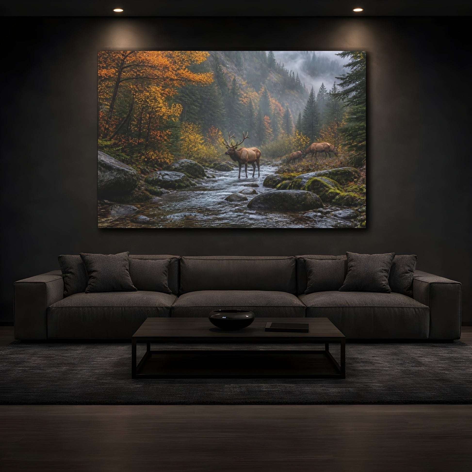 Mockup 3. Misty Autumn Elk shown as canvas print