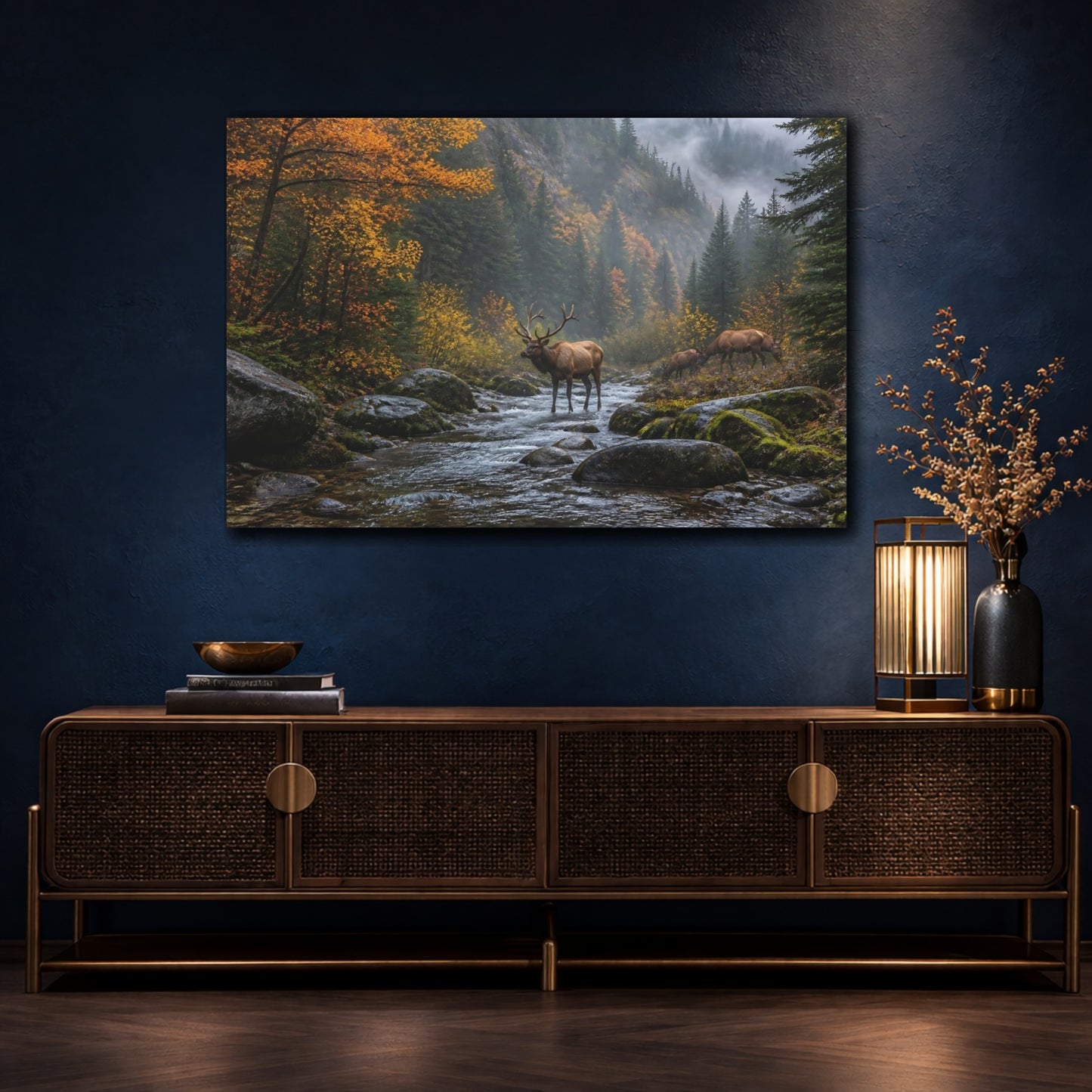 Mockup 4. Misty Autumn Elk shown as canvas print
