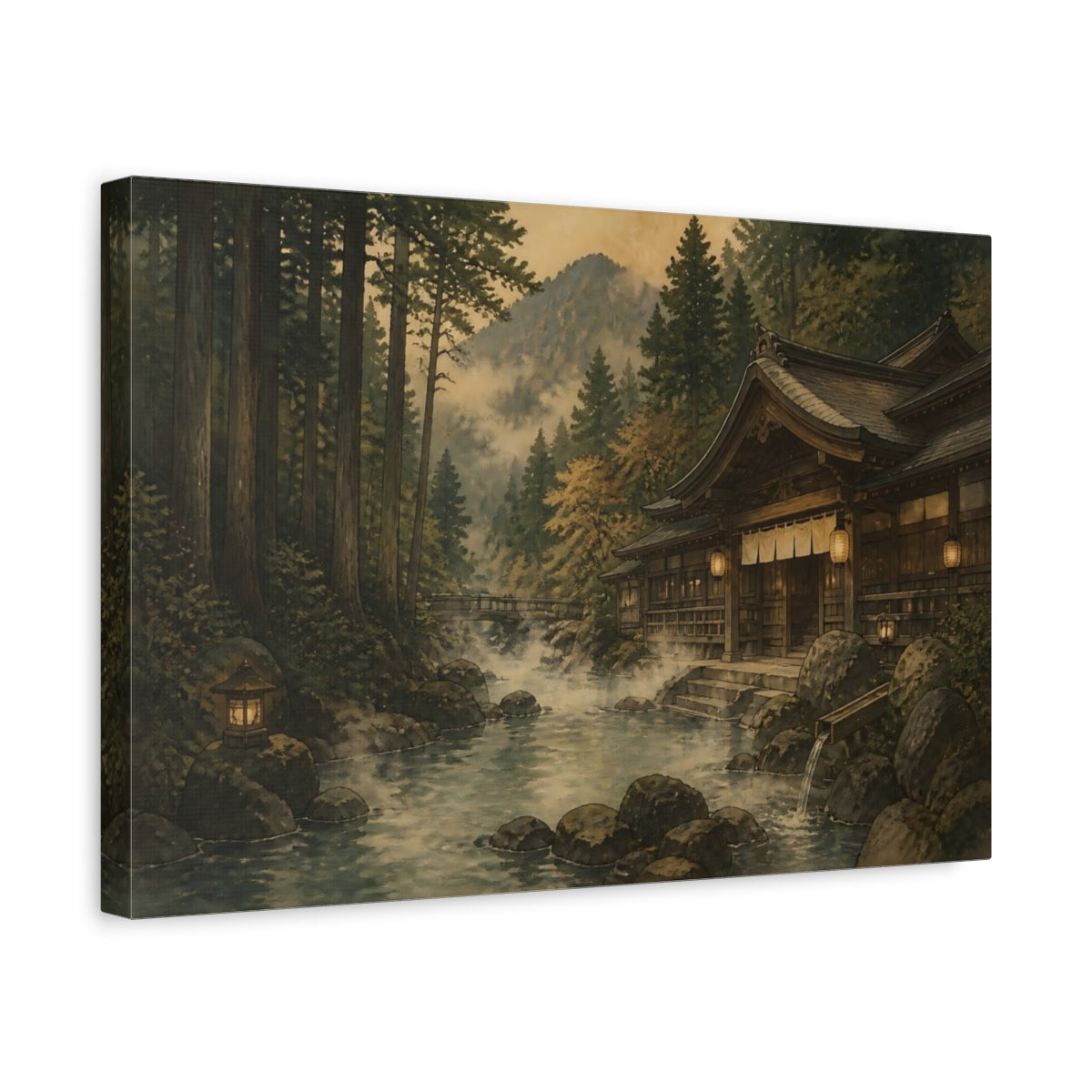 Side Mockup 4. Misty Cedar Bathhouse shown as canvas print