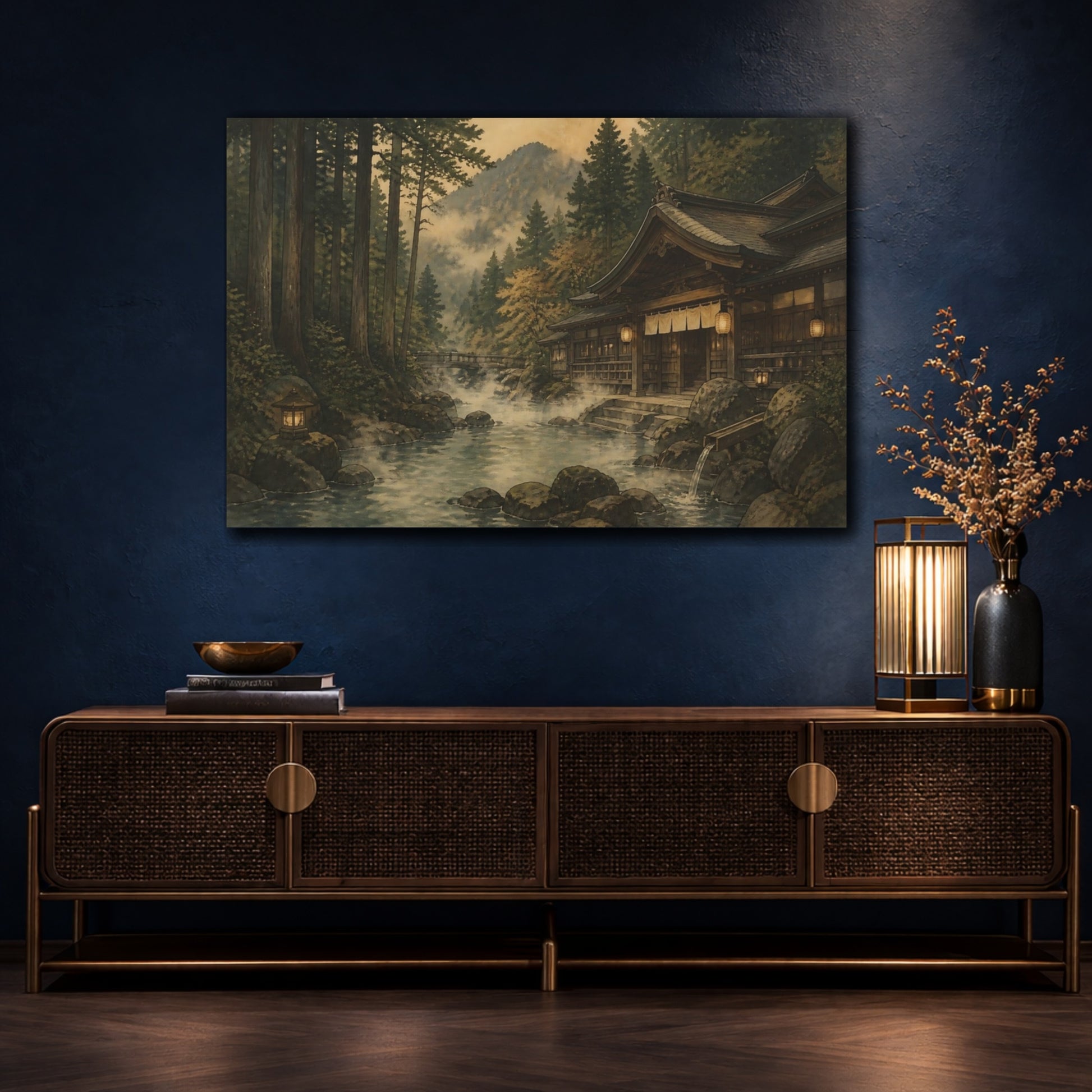 Mockup 4. Misty Cedar Bathhouse shown as canvas print