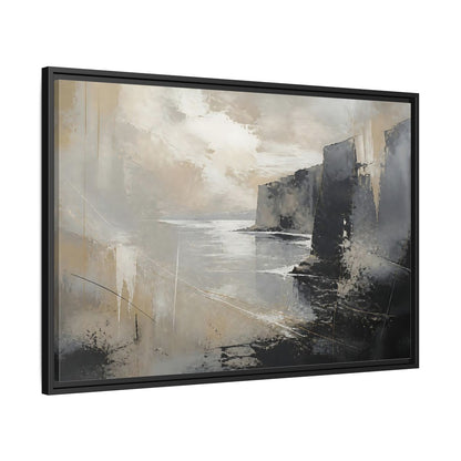 Side Mockup 13. Misty Coastal Cliffs shown as framed canvas print