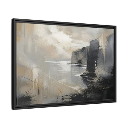 Side Mockup 14. Misty Coastal Cliffs shown as framed canvas print