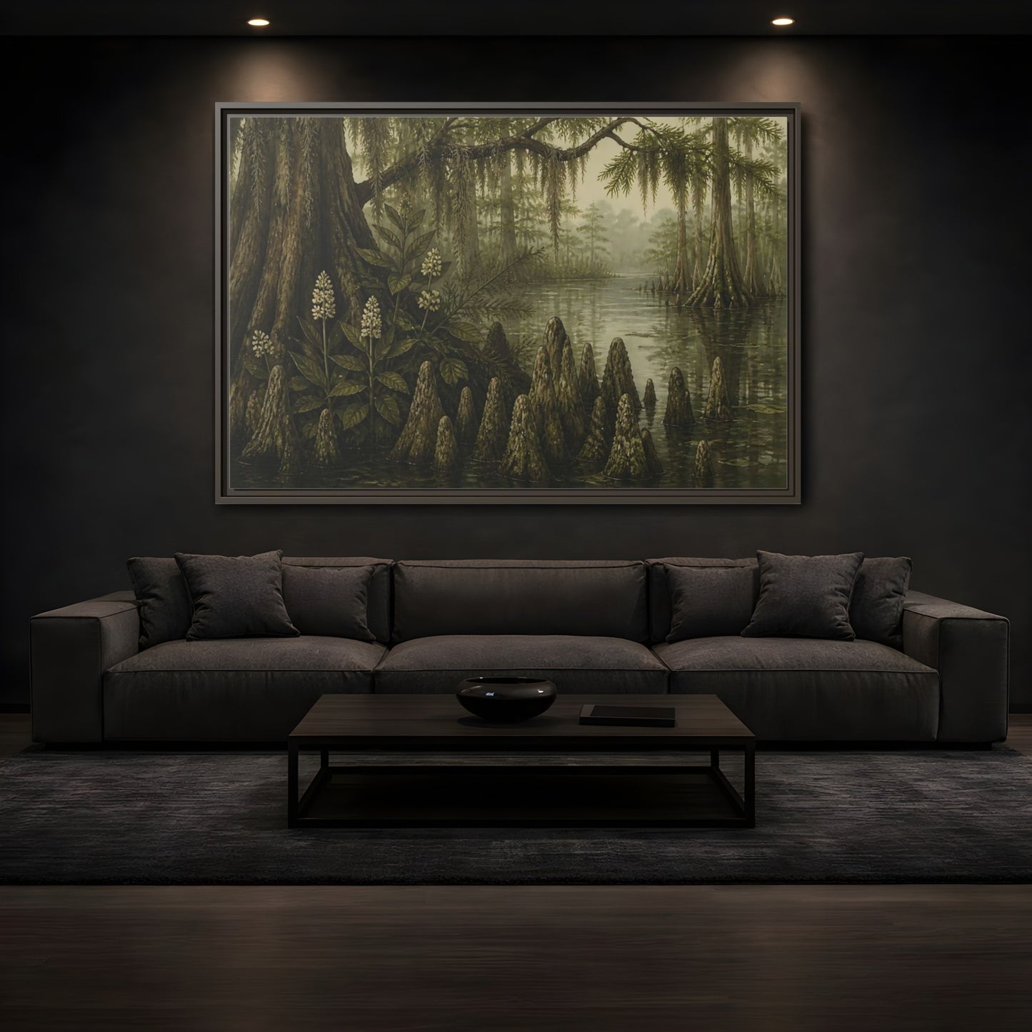 Mockup 3. Misty Cypress Swamp shown as framed canvas print