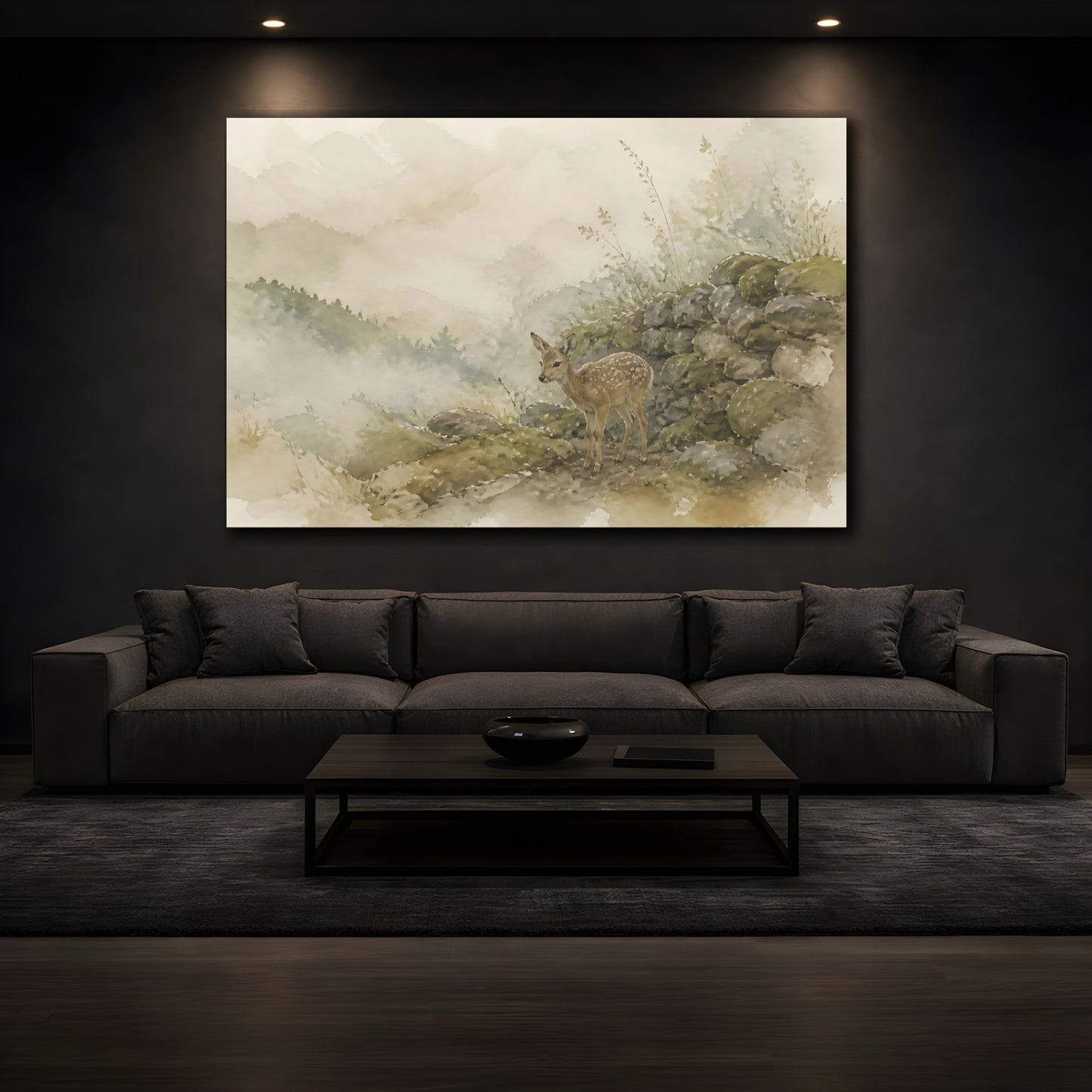 Mockup 3. Misty Fawn By Mossy Wall shown as canvas print