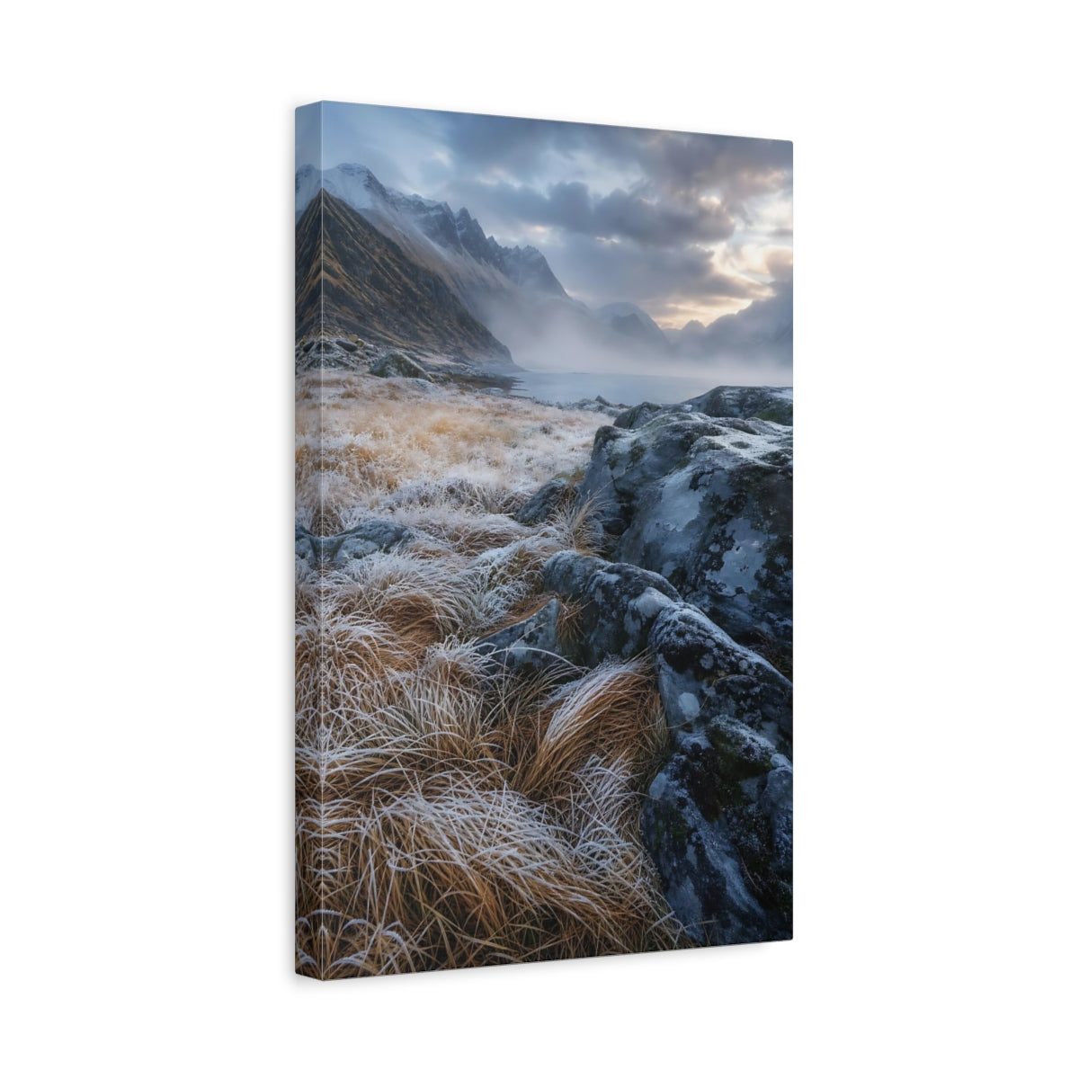 Side Mockup 4. Misty Fjord Morning shown as canvas print