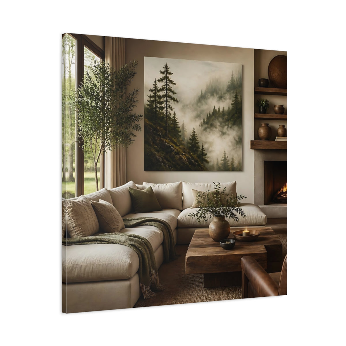 Main Mockup. Misty Forest Landscape shown as canvas print