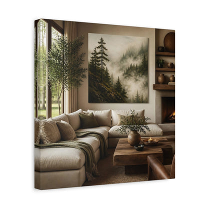 Side Mockup 7. Misty Forest Landscape shown as canvas print