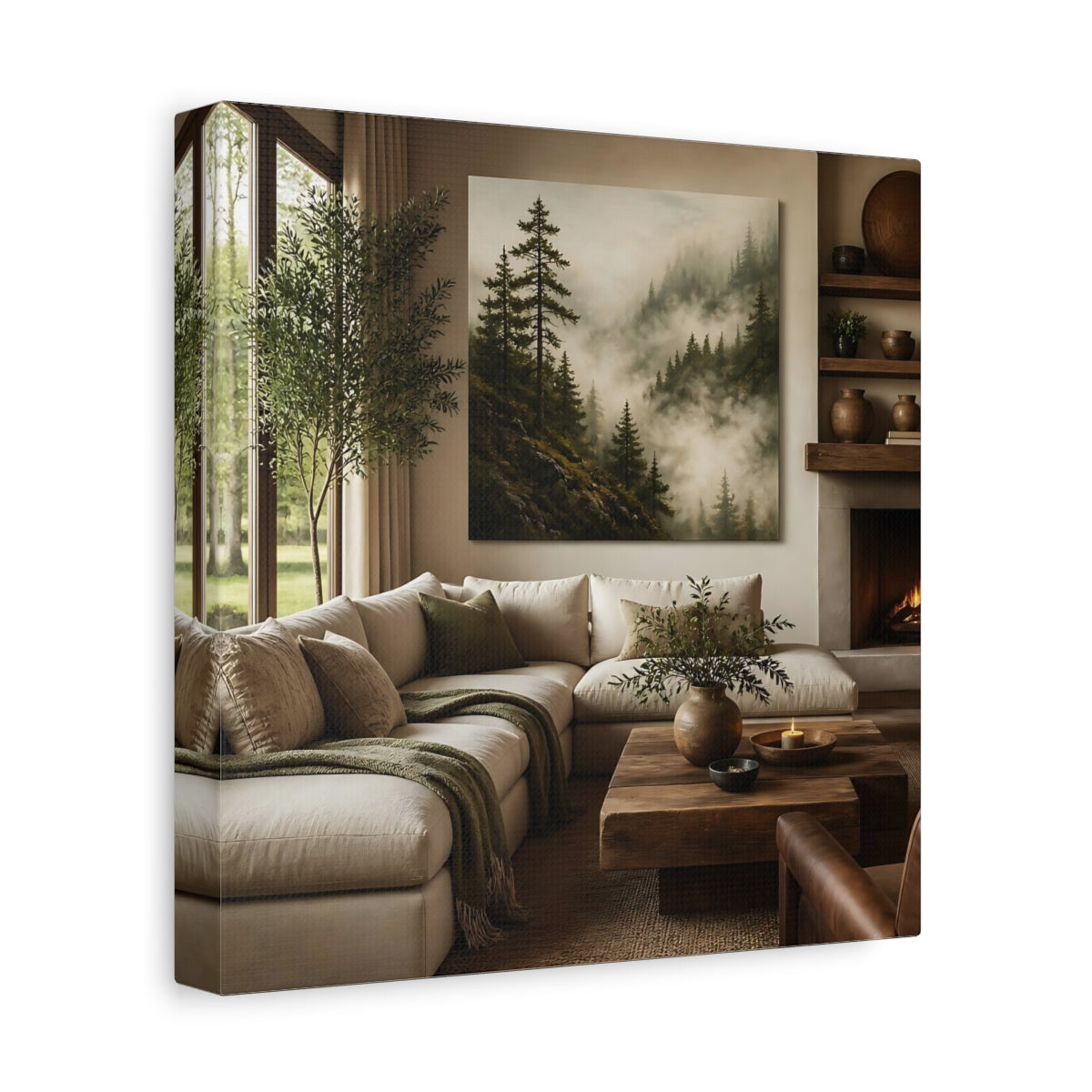 Side Mockup 9. Misty Forest Landscape shown as canvas print