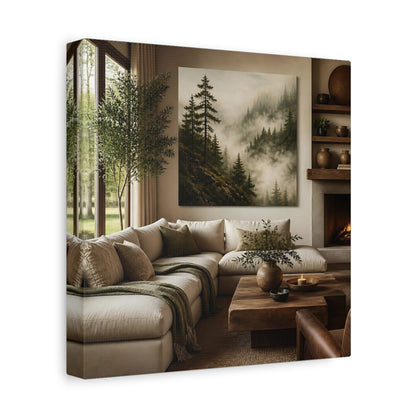 Side Mockup 9. Misty Forest Landscape shown as canvas print