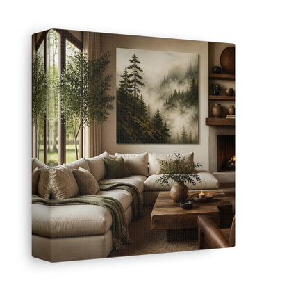 Side Mockup 2. Misty Forest Landscape shown as canvas print