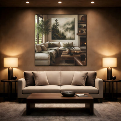 Mockup 2. Misty Forest Landscape shown as canvas print