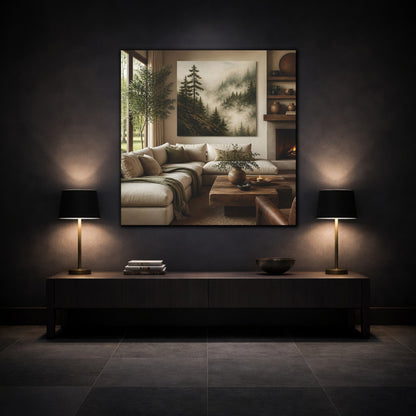 Mockup 3. Misty Forest Landscape shown as canvas print