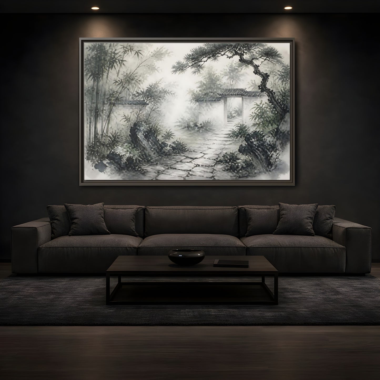Mockup 3. Misty Garden Path shown as framed canvas print