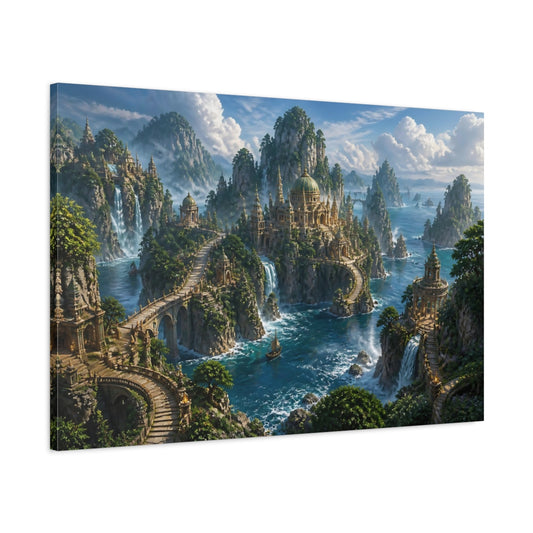 Main Mockup. Misty Island Temples shown as canvas print