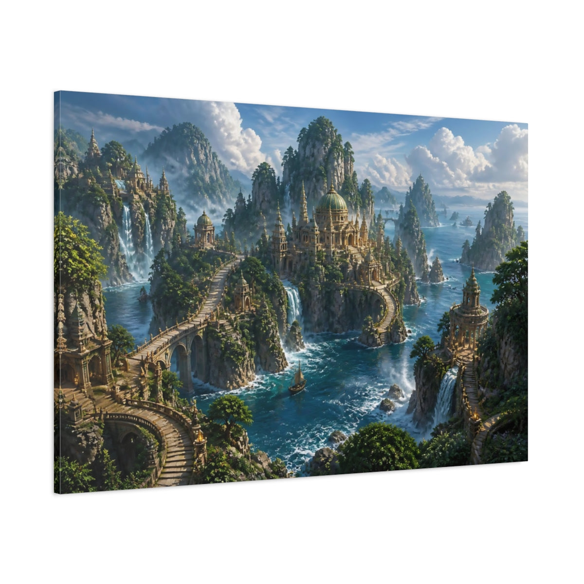 Side Mockup 1. Misty Island Temples shown as canvas print