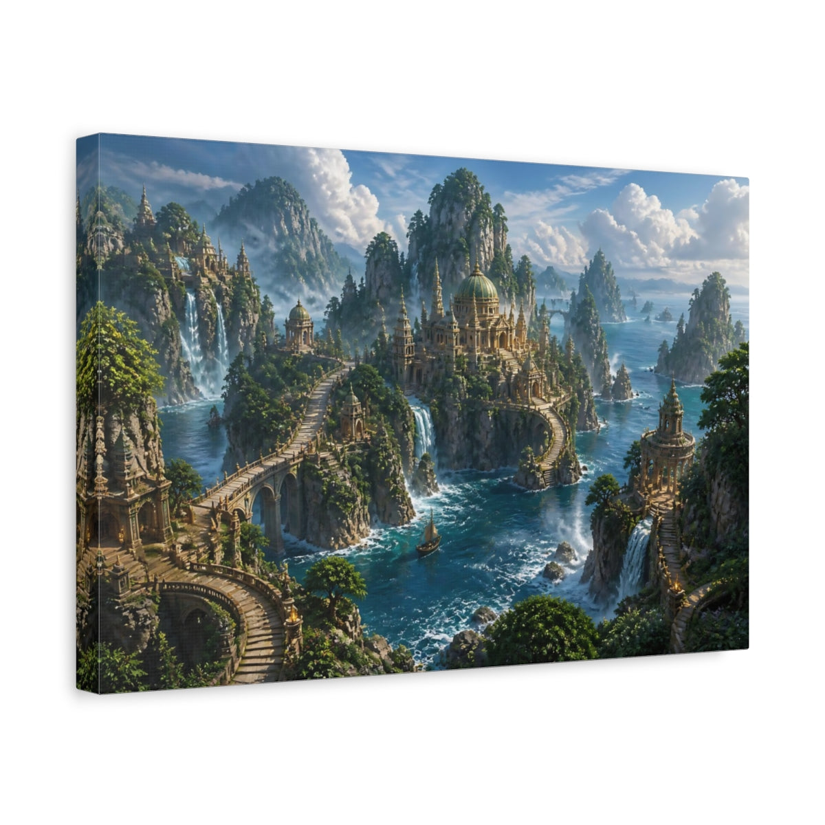 Side Mockup 4. Misty Island Temples shown as canvas print