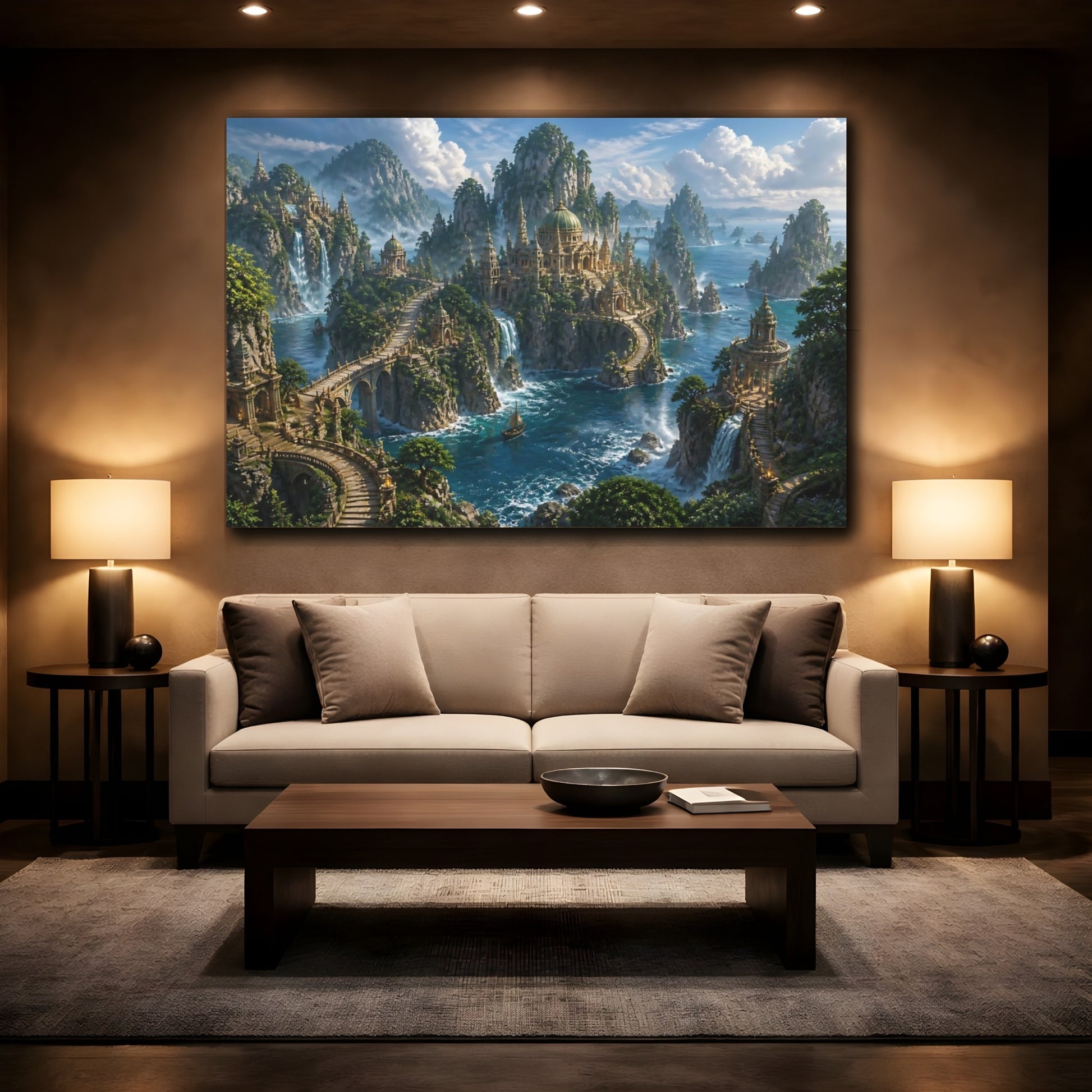 Mockup 2. Misty Island Temples shown as canvas print
