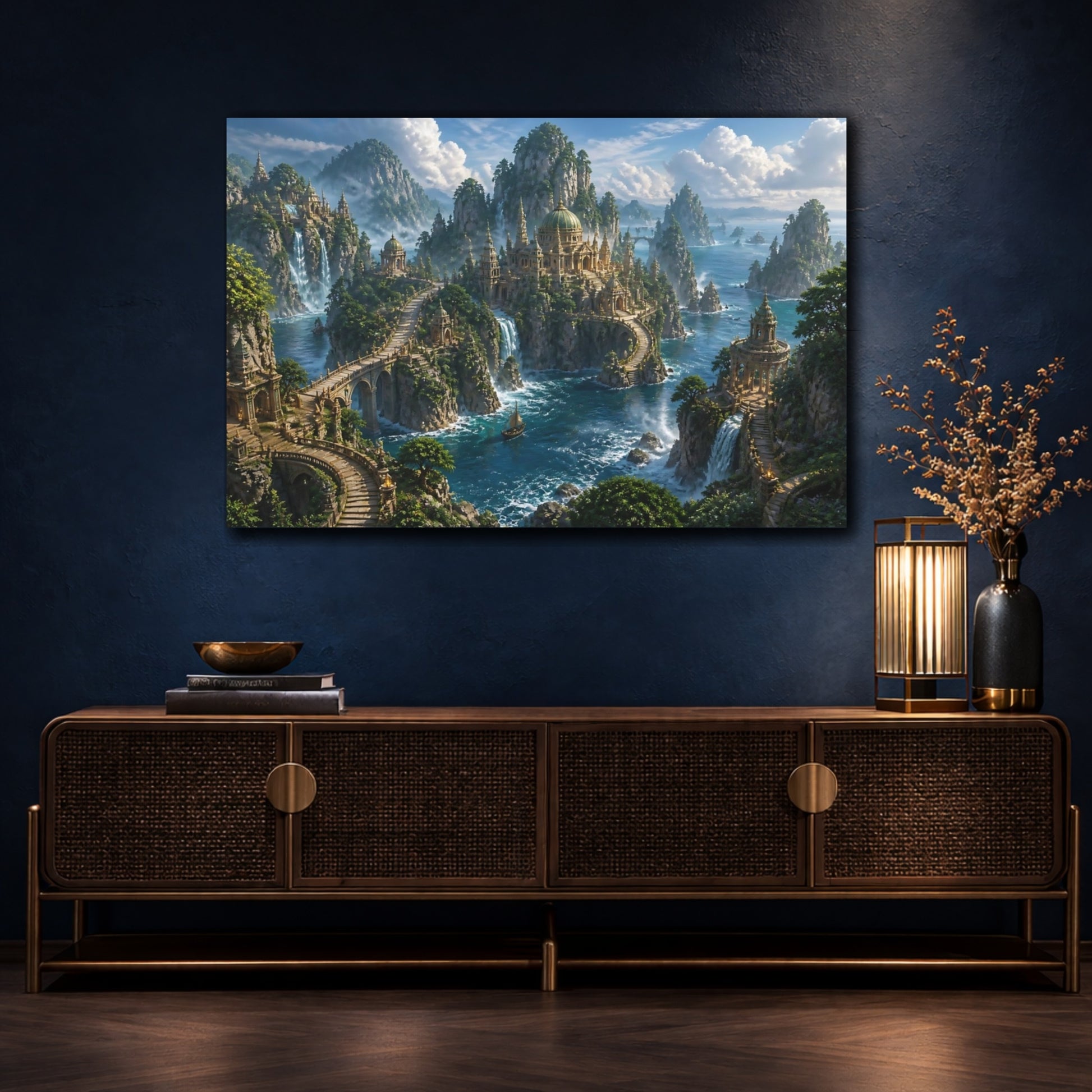 Mockup 4. Misty Island Temples shown as canvas print