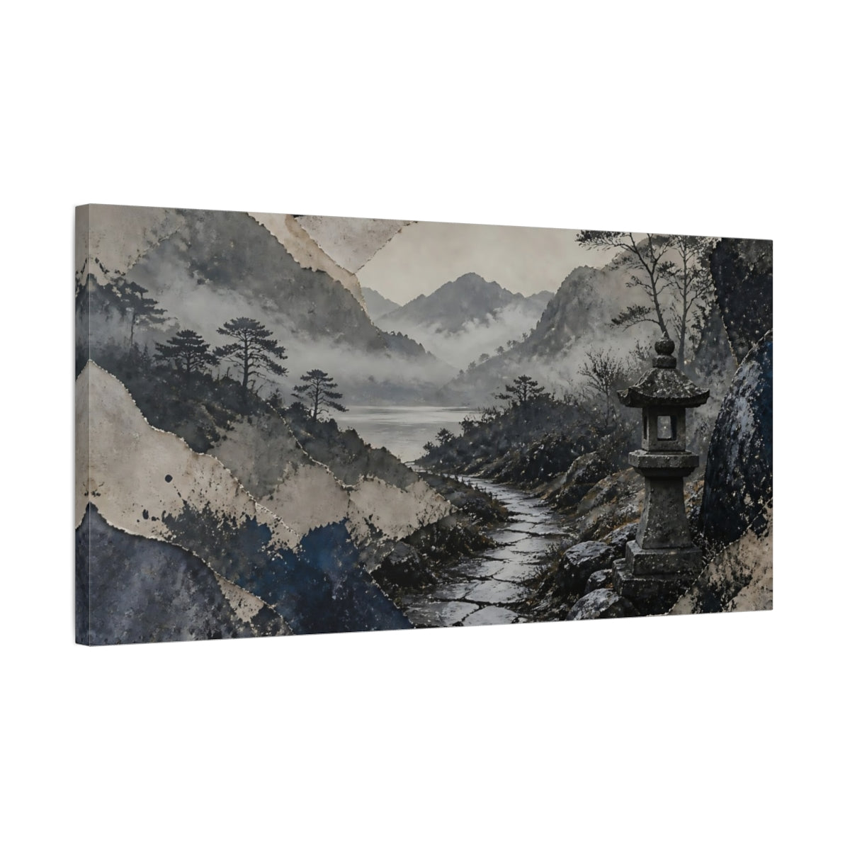 Side Mockup 1. Misty Lantern Path shown as canvas print