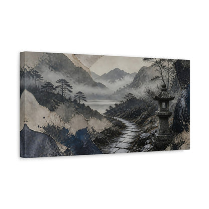 Side Mockup 3. Misty Lantern Path shown as canvas print