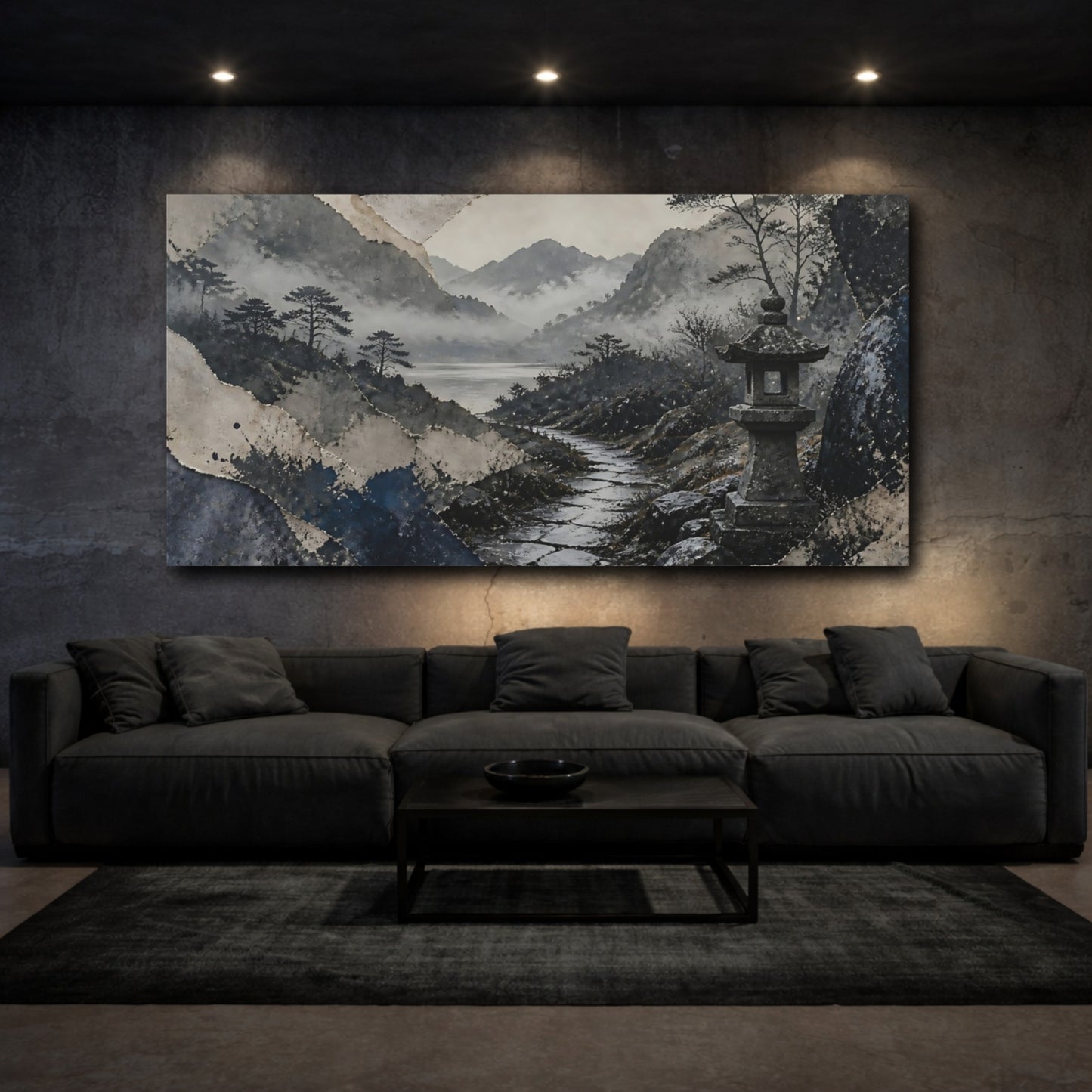 Mockup 3. Misty Lantern Path shown as canvas print