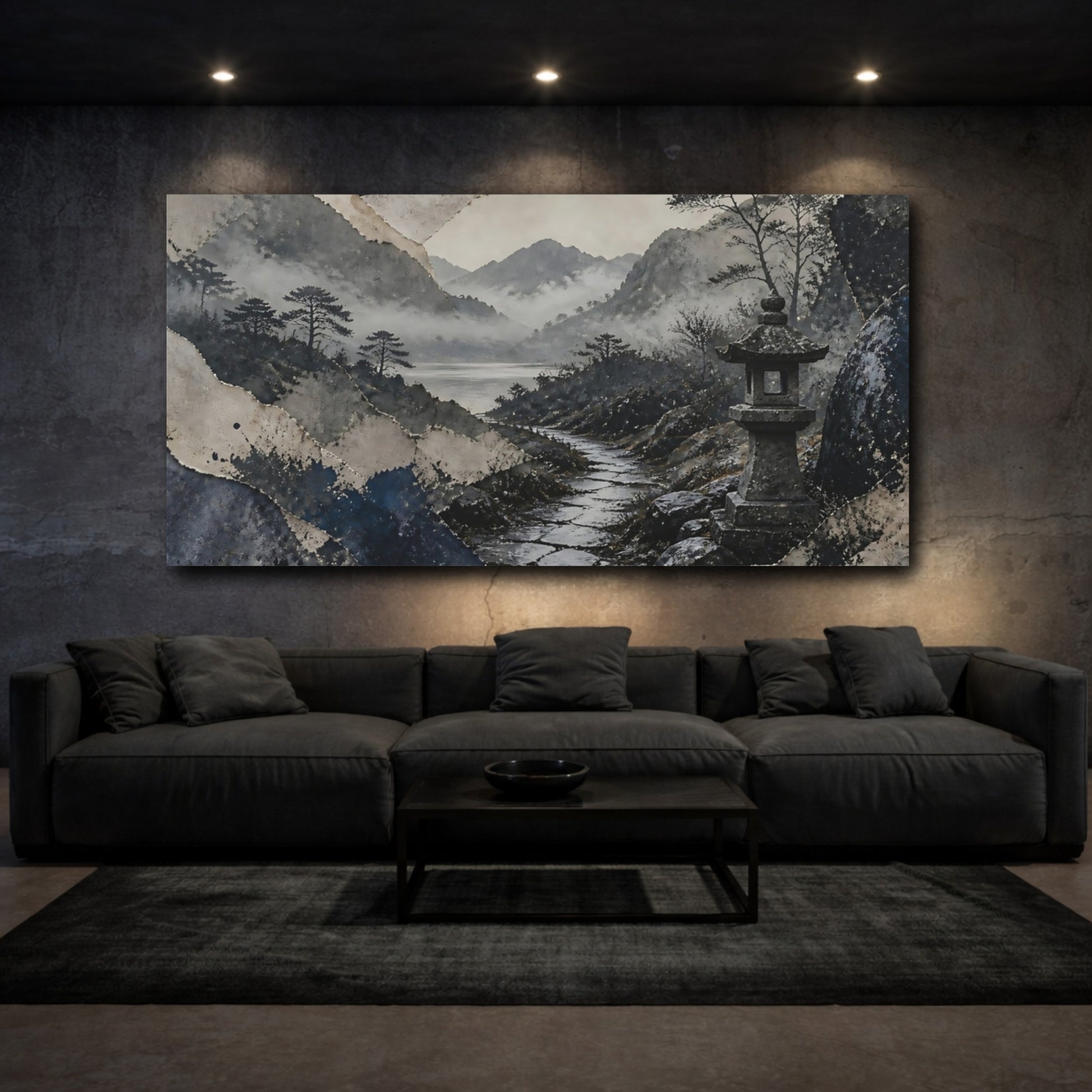 Mockup 3. Misty Lantern Path shown as canvas print