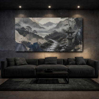 Mockup 3. Misty Lantern Path shown as canvas print