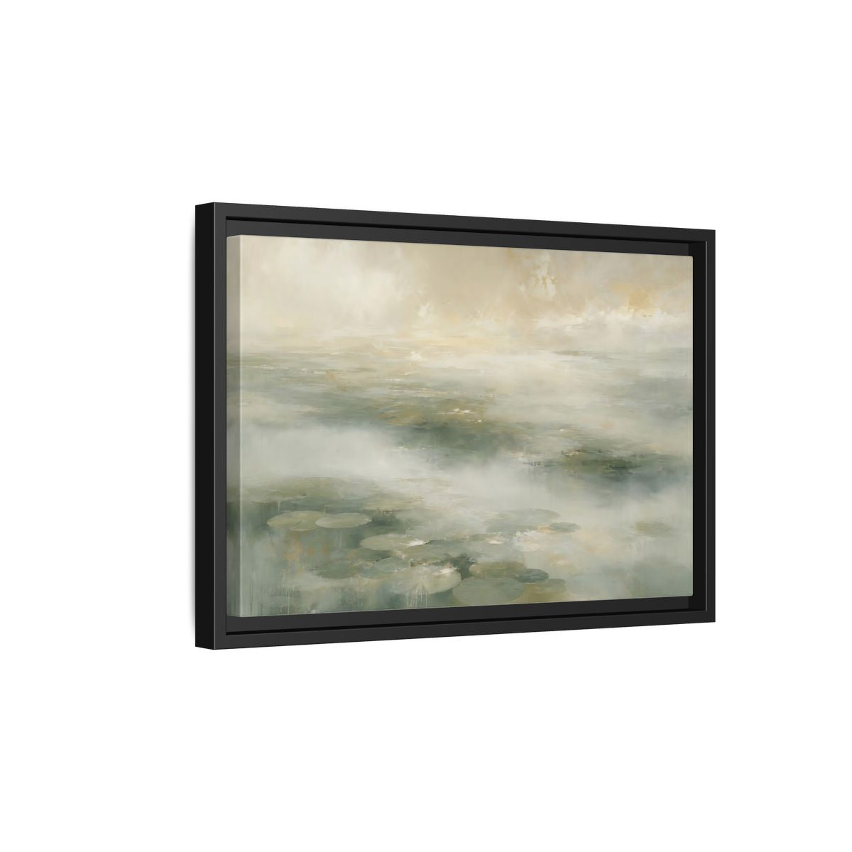 Side Mockup 6. Misty Lily Pond shown as framed canvas print
