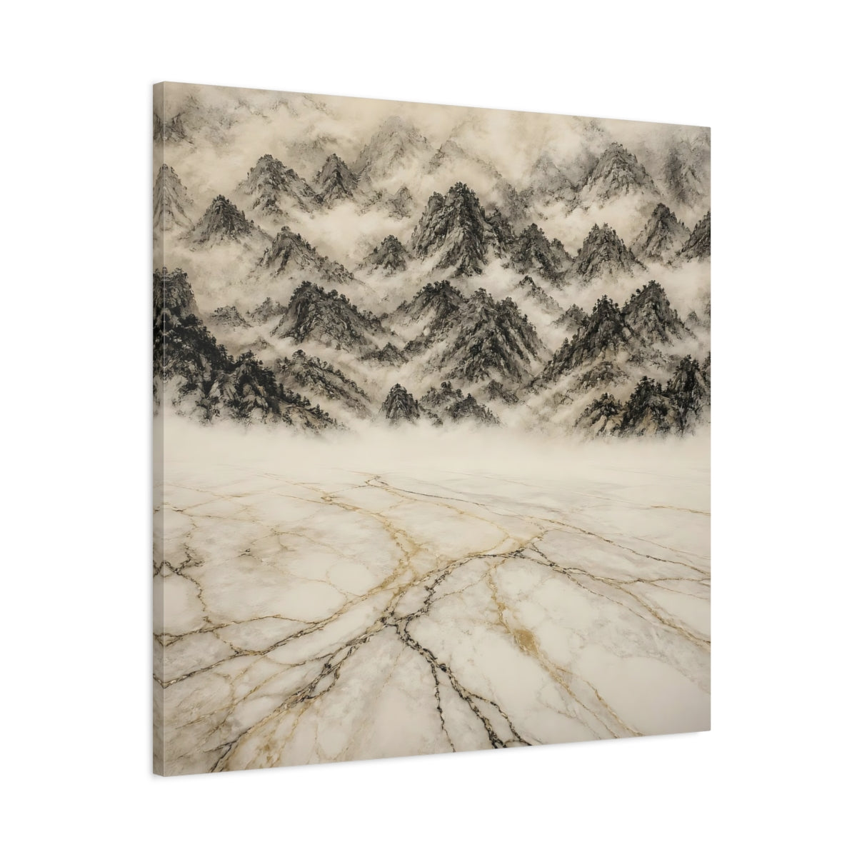 Main Mockup. Misty Marble Mountains shown as canvas print