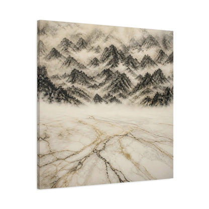 Main Mockup. Misty Marble Mountains shown as canvas print
