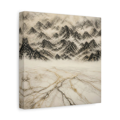 Side Mockup 9. Misty Marble Mountains shown as canvas print