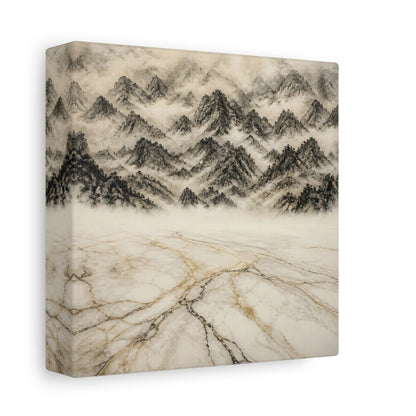 Side Mockup 2. Misty Marble Mountains shown as canvas print