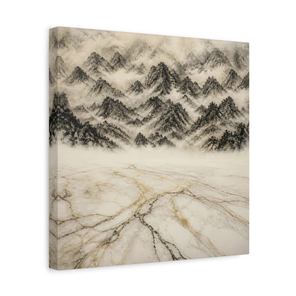 Side Mockup 7. Misty Marble Mountains shown as canvas print