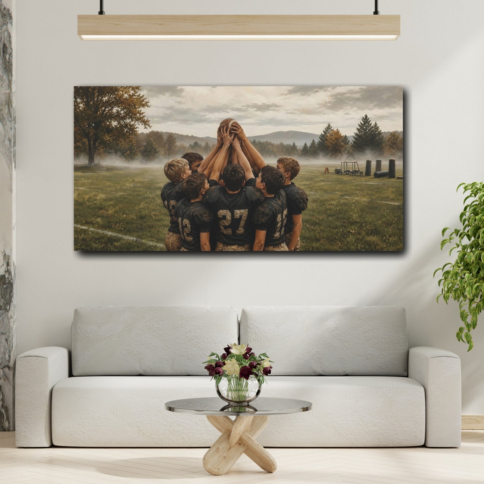 Mockup 2. Misty Morning Huddle shown as canvas print