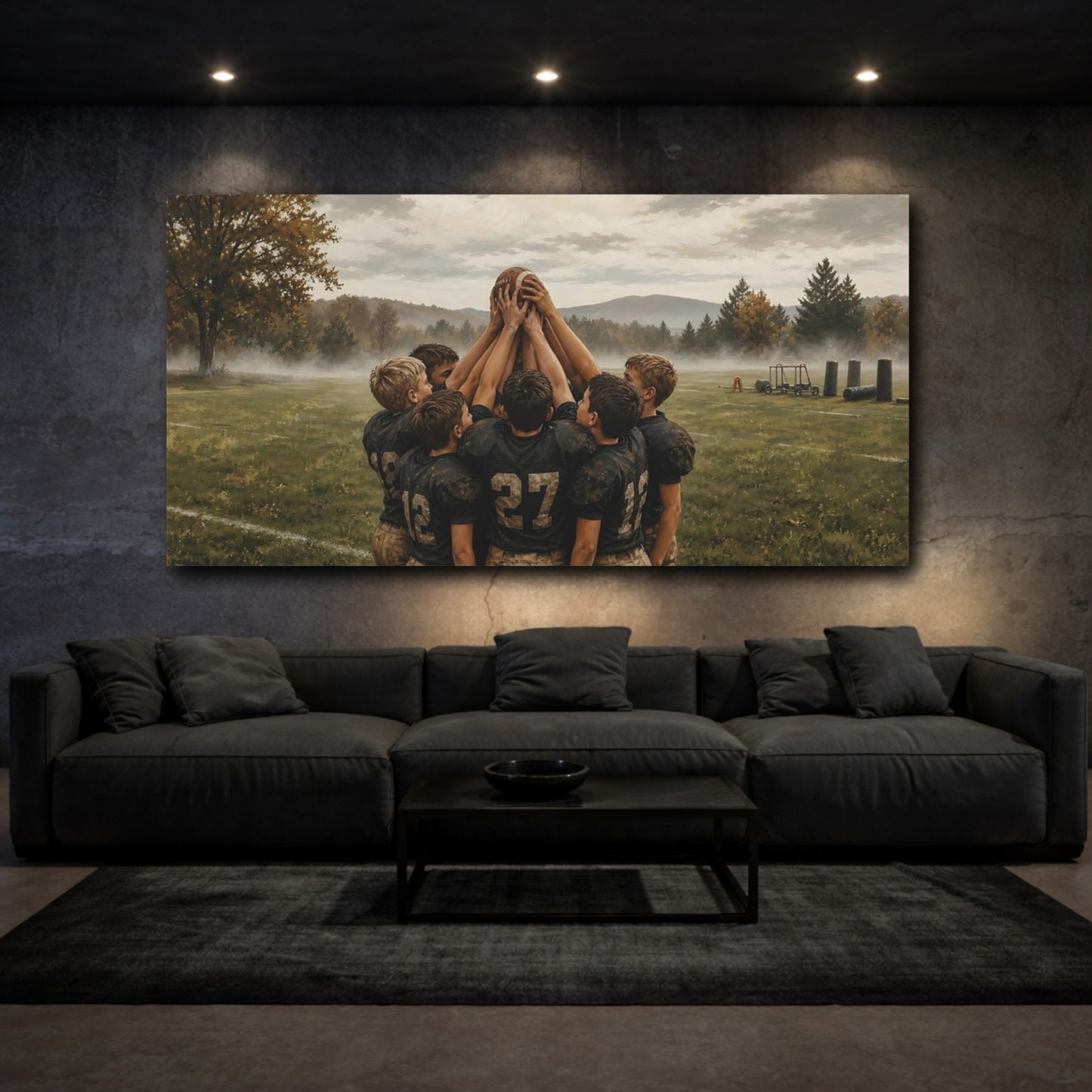 Mockup 3. Misty Morning Huddle shown as canvas print