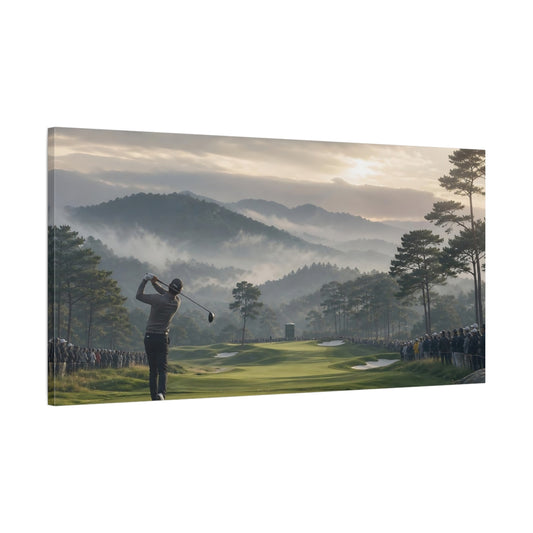 Main Mockup. Misty Morning Tee Off shown as canvas print