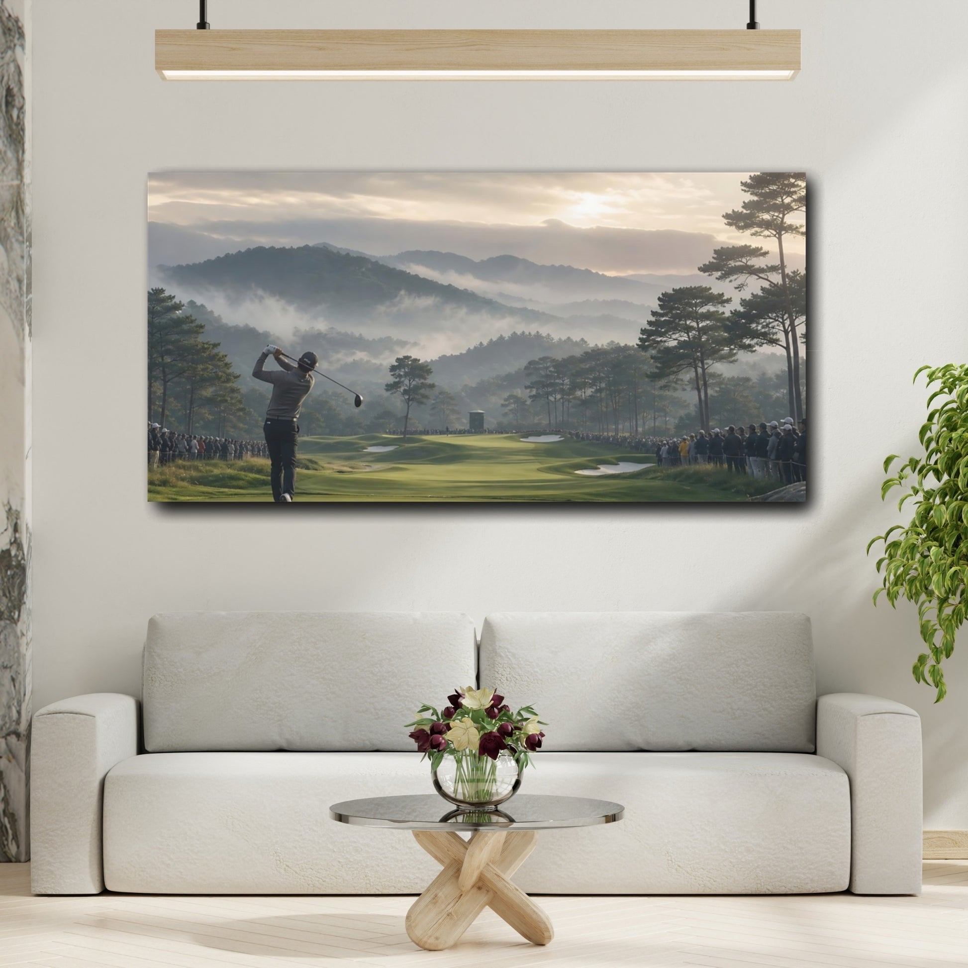 Mockup 2. Misty Morning Tee Off shown as canvas print