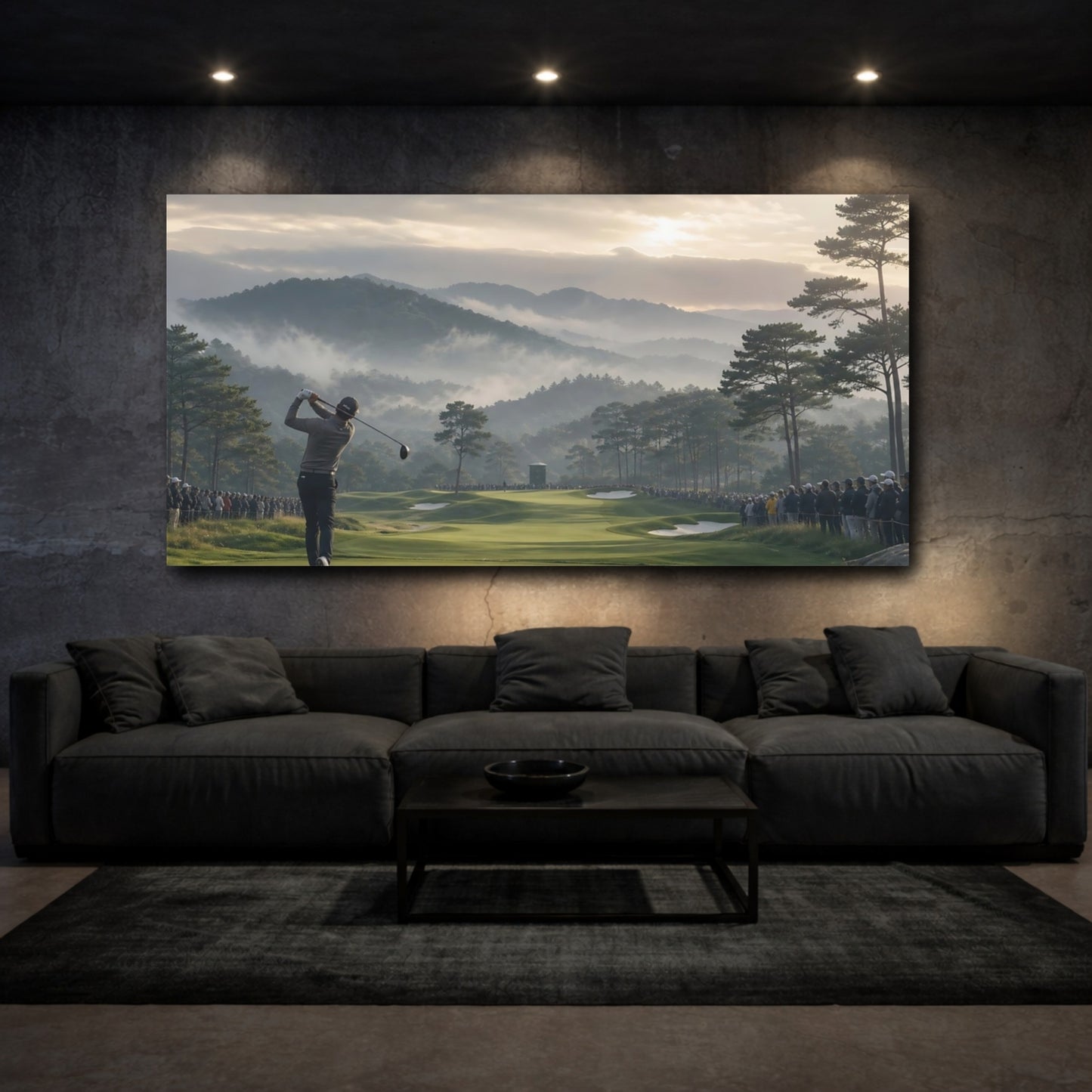 Mockup 3. Misty Morning Tee Off shown as canvas print