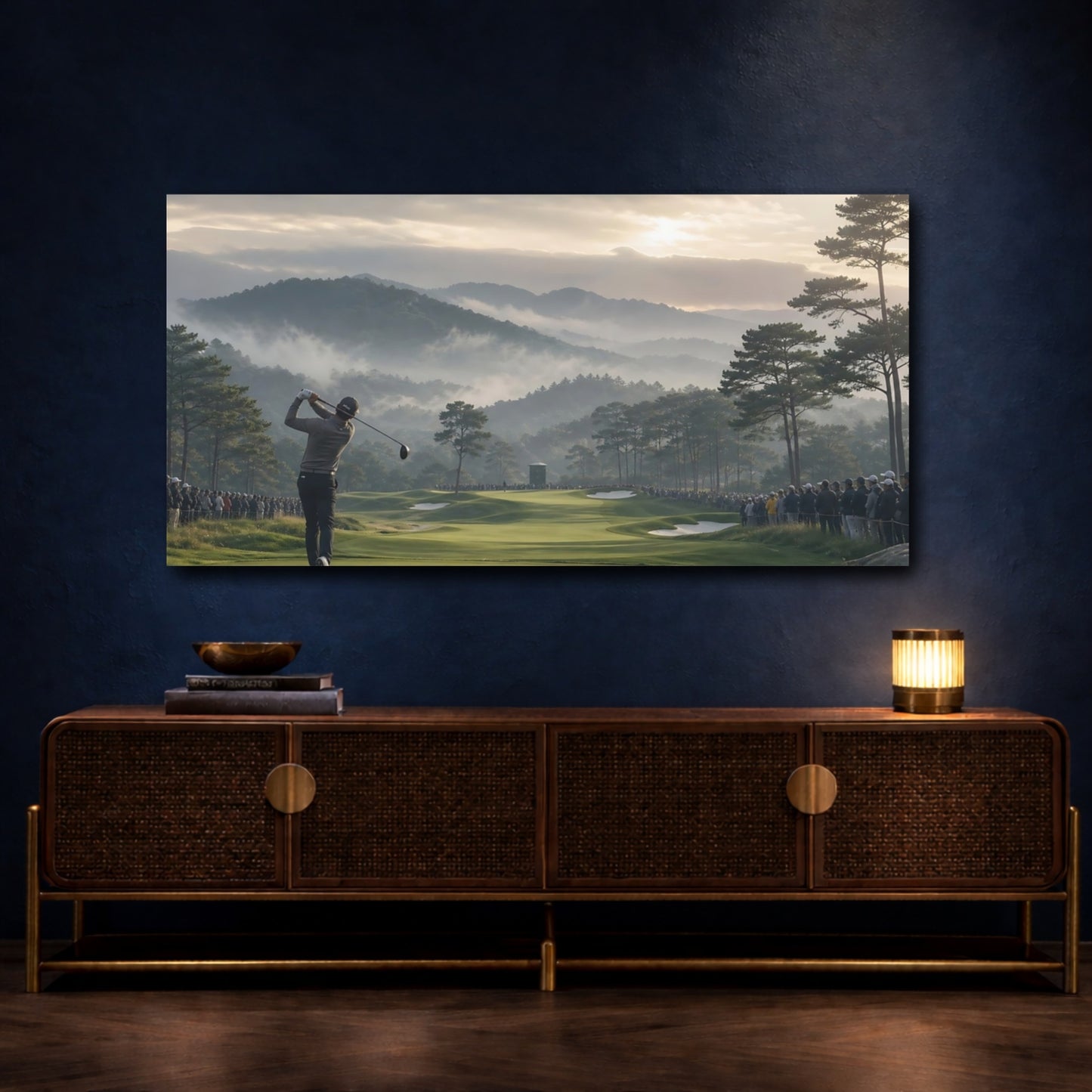 Mockup 4. Misty Morning Tee Off shown as canvas print