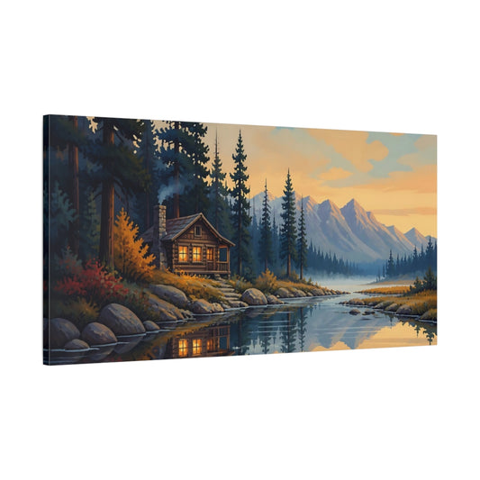 Main Mockup. Misty Mountain Cabin Retreat shown as canvas print