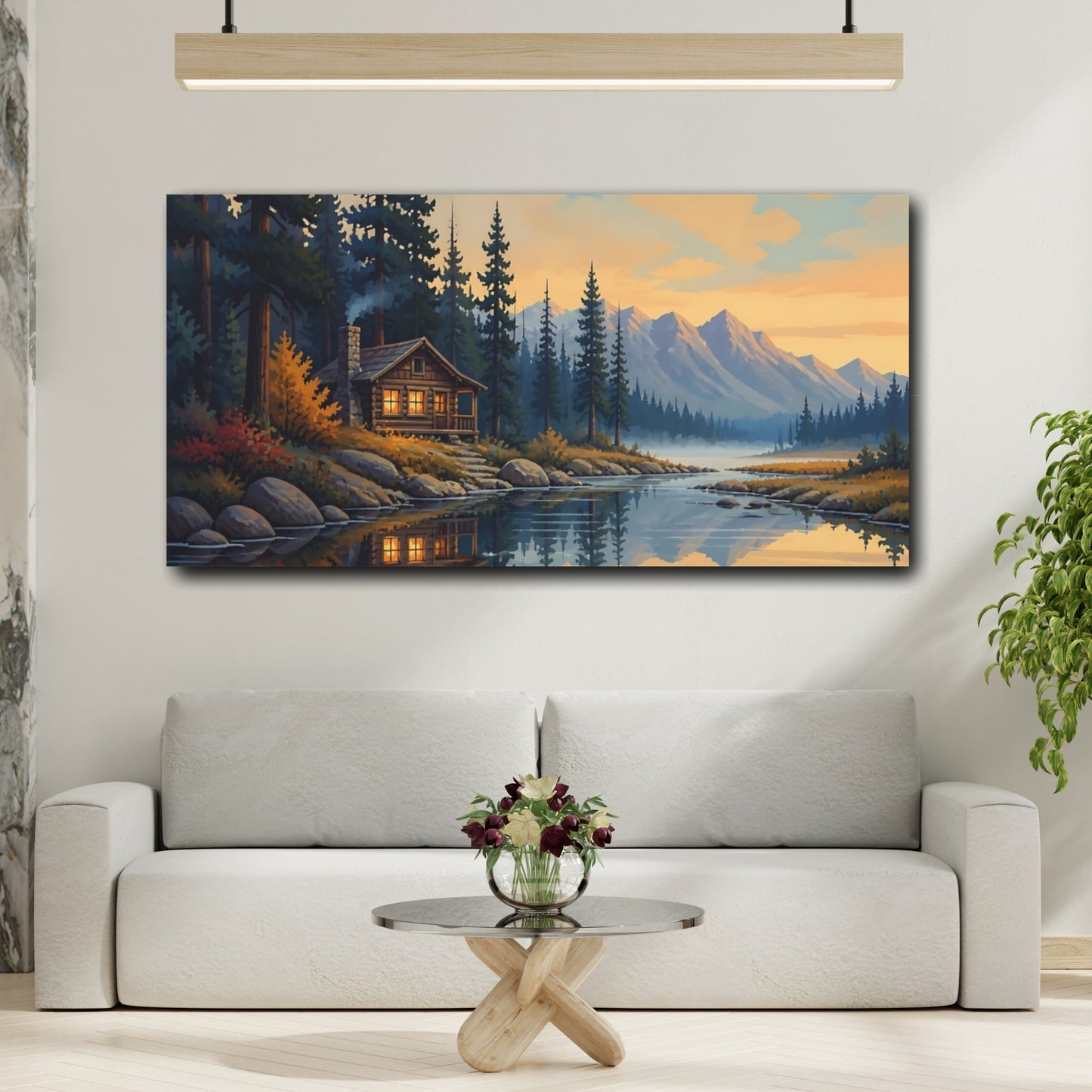 Mockup 2. Misty Mountain Cabin Retreat shown as canvas print