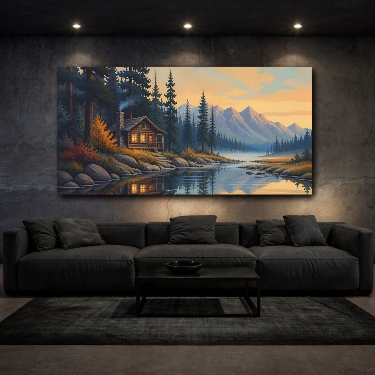 Mockup 3. Misty Mountain Cabin Retreat shown as canvas print
