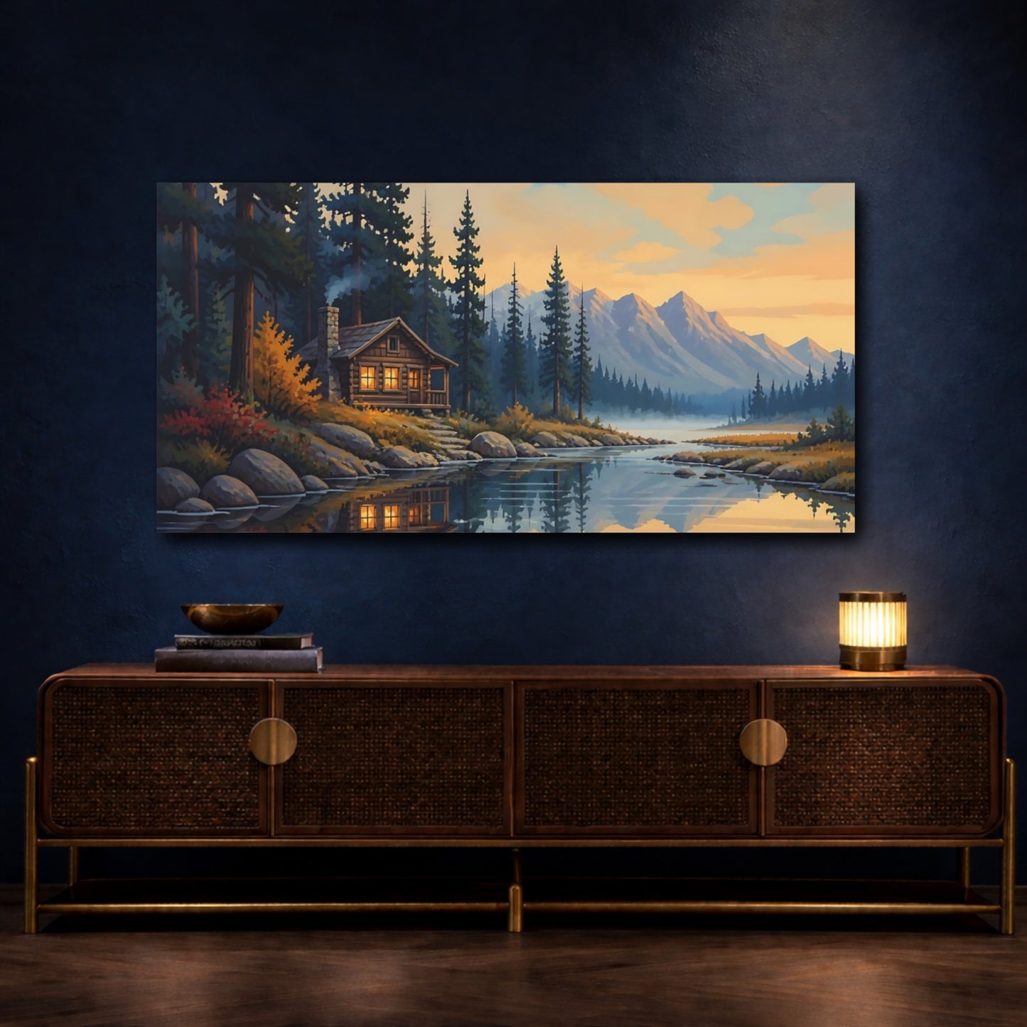 Mockup 4. Misty Mountain Cabin Retreat shown as canvas print