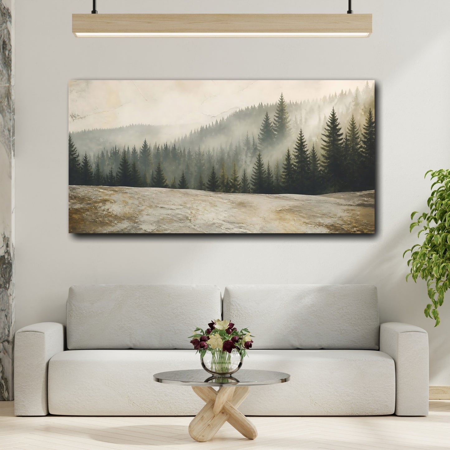 Mockup 2. Misty Pine Forest shown as canvas print