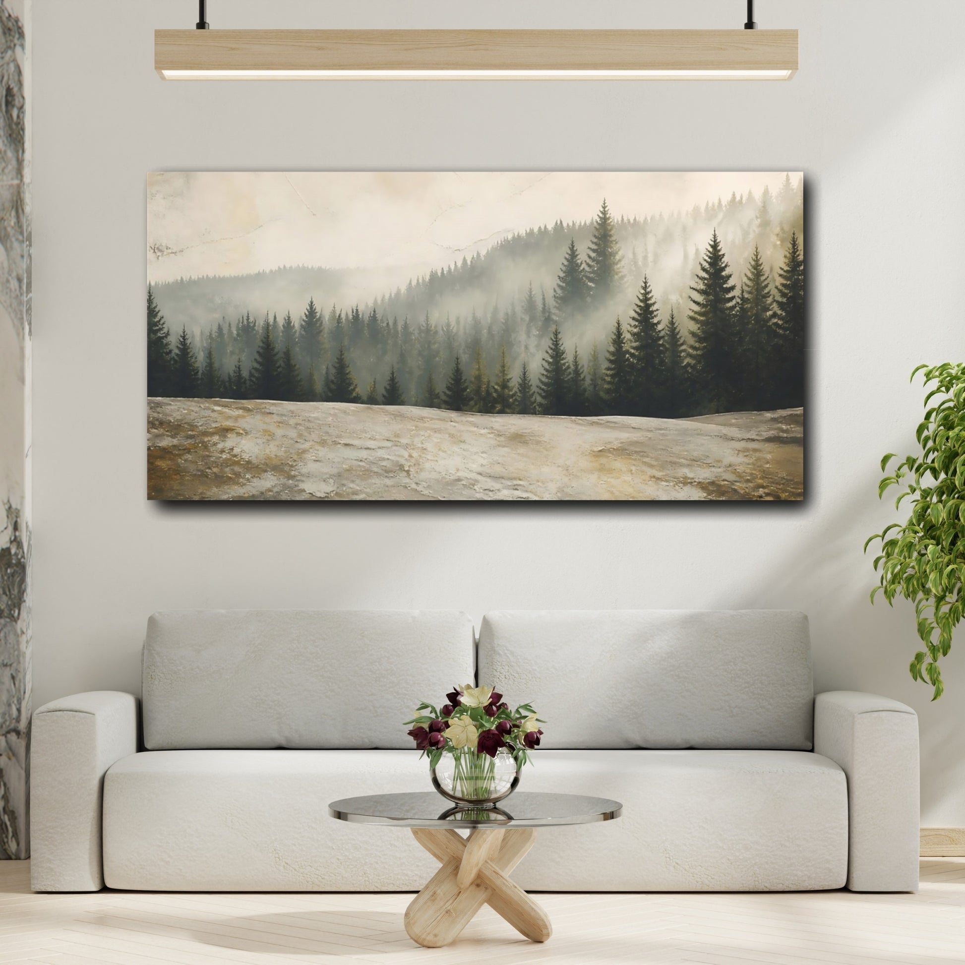 Mockup 2. Misty Pine Forest shown as canvas print