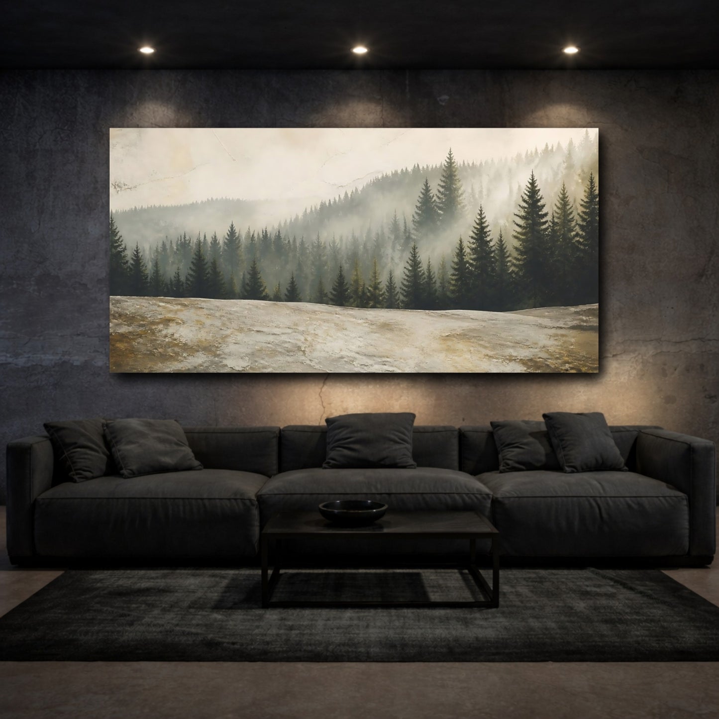Mockup 3. Misty Pine Forest shown as canvas print
