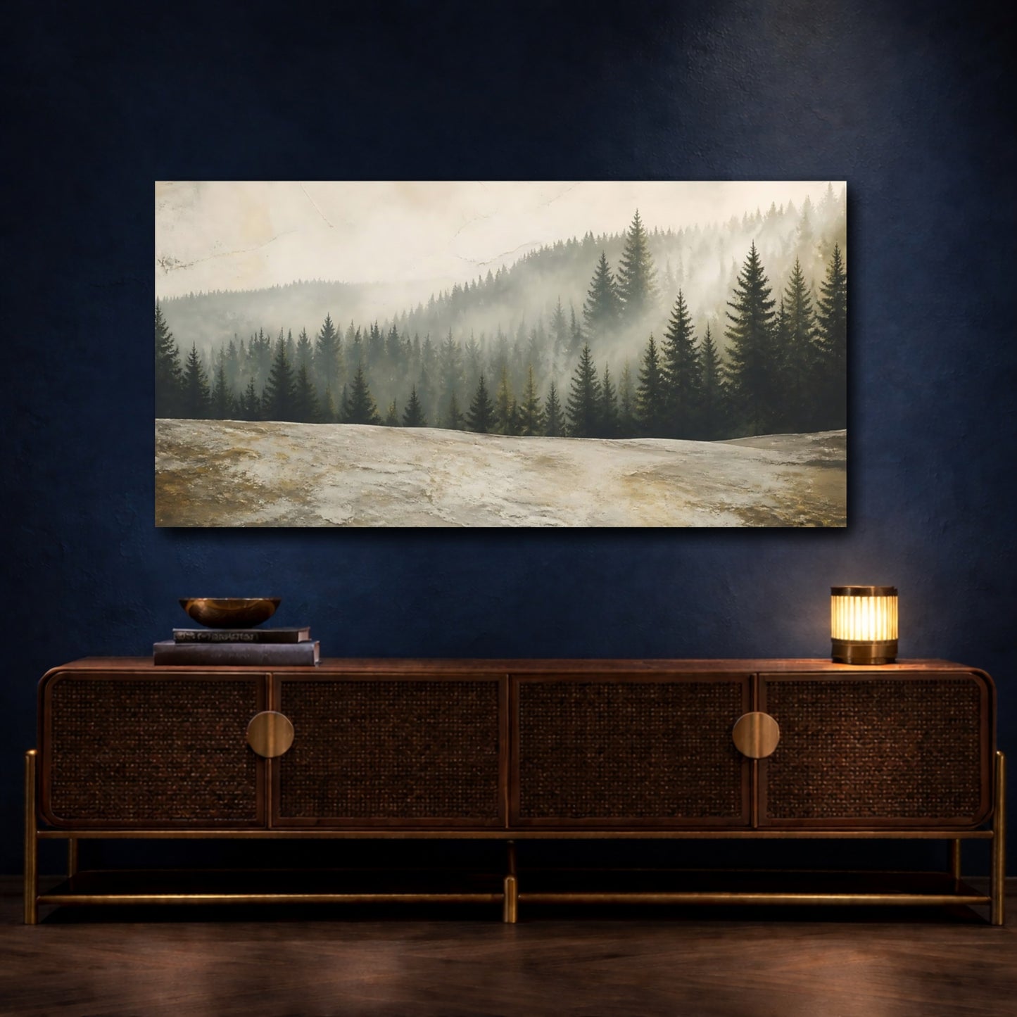 Mockup 4. Misty Pine Forest shown as canvas print